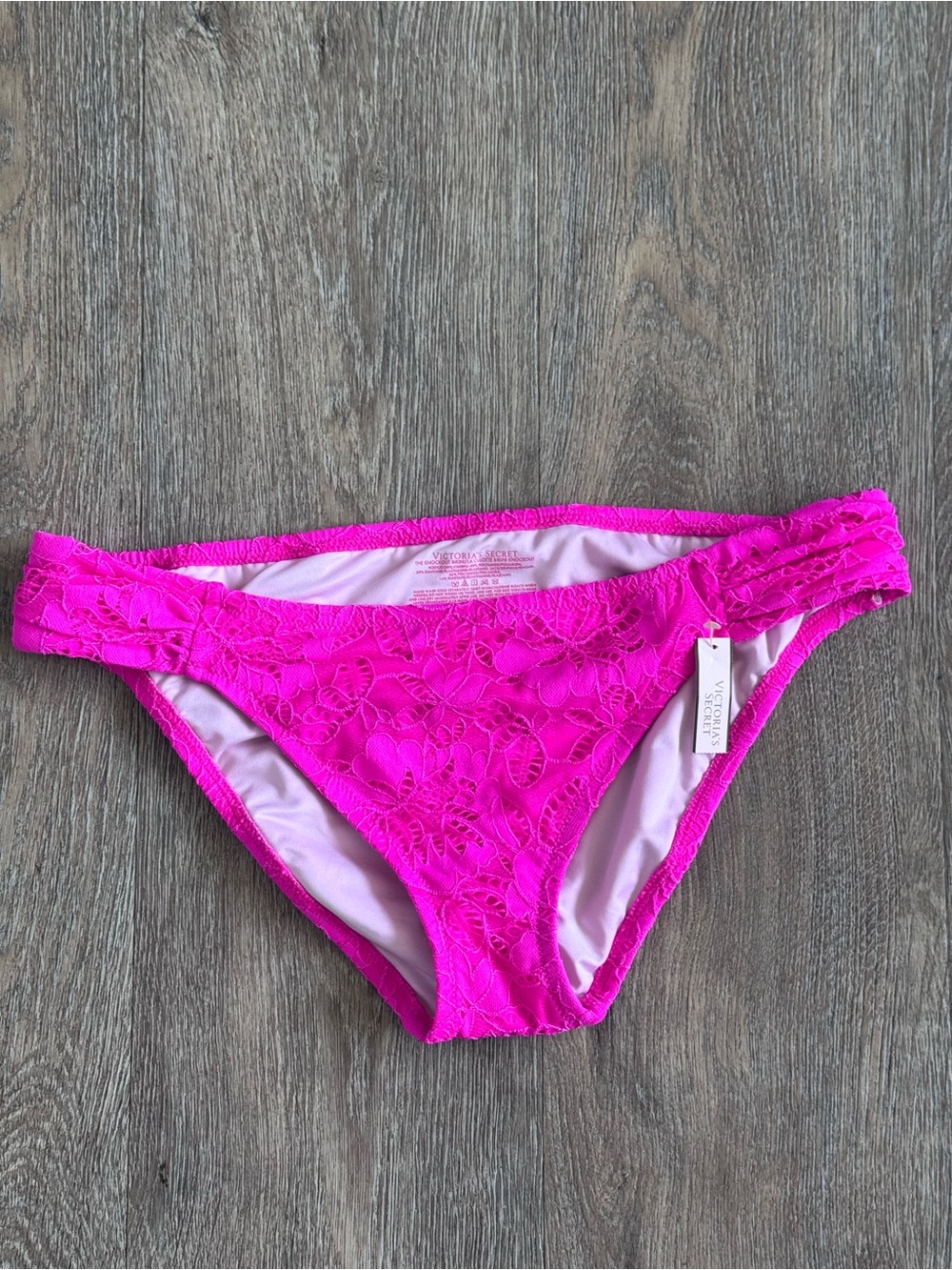 NWT Victoria's Secret Neon Pink Lace Bikini Bottom size Large